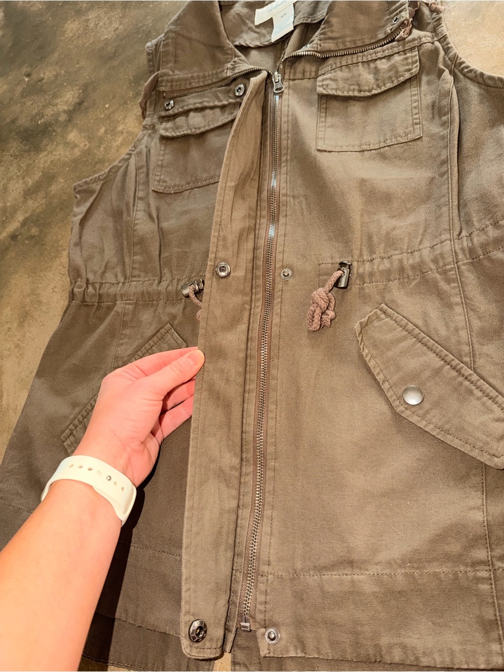 Sebby 100% Cotton Utility Cargo Vest Dark Olive Green Size M - Picture 5 of 11